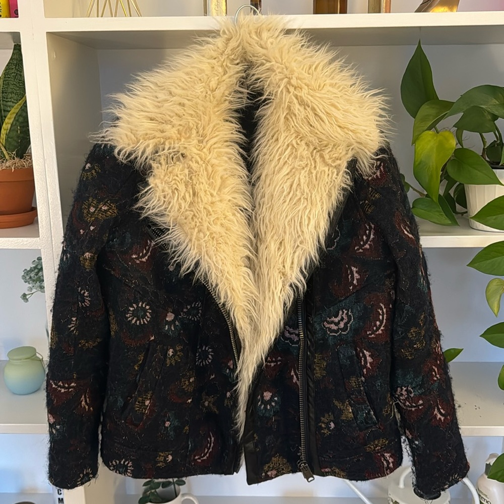 Vintage wool blend fur jacket
